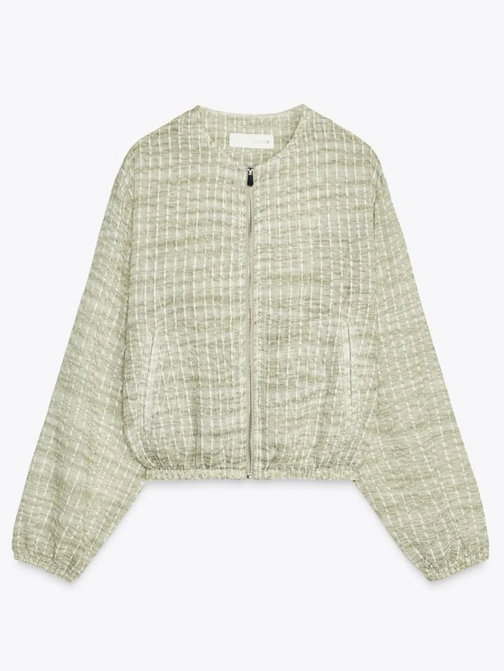 Zara NWT Sage Green White Semi Sheer Grid Flowing Organza Bomber Jacket (Medium) - Picture 5 of 8